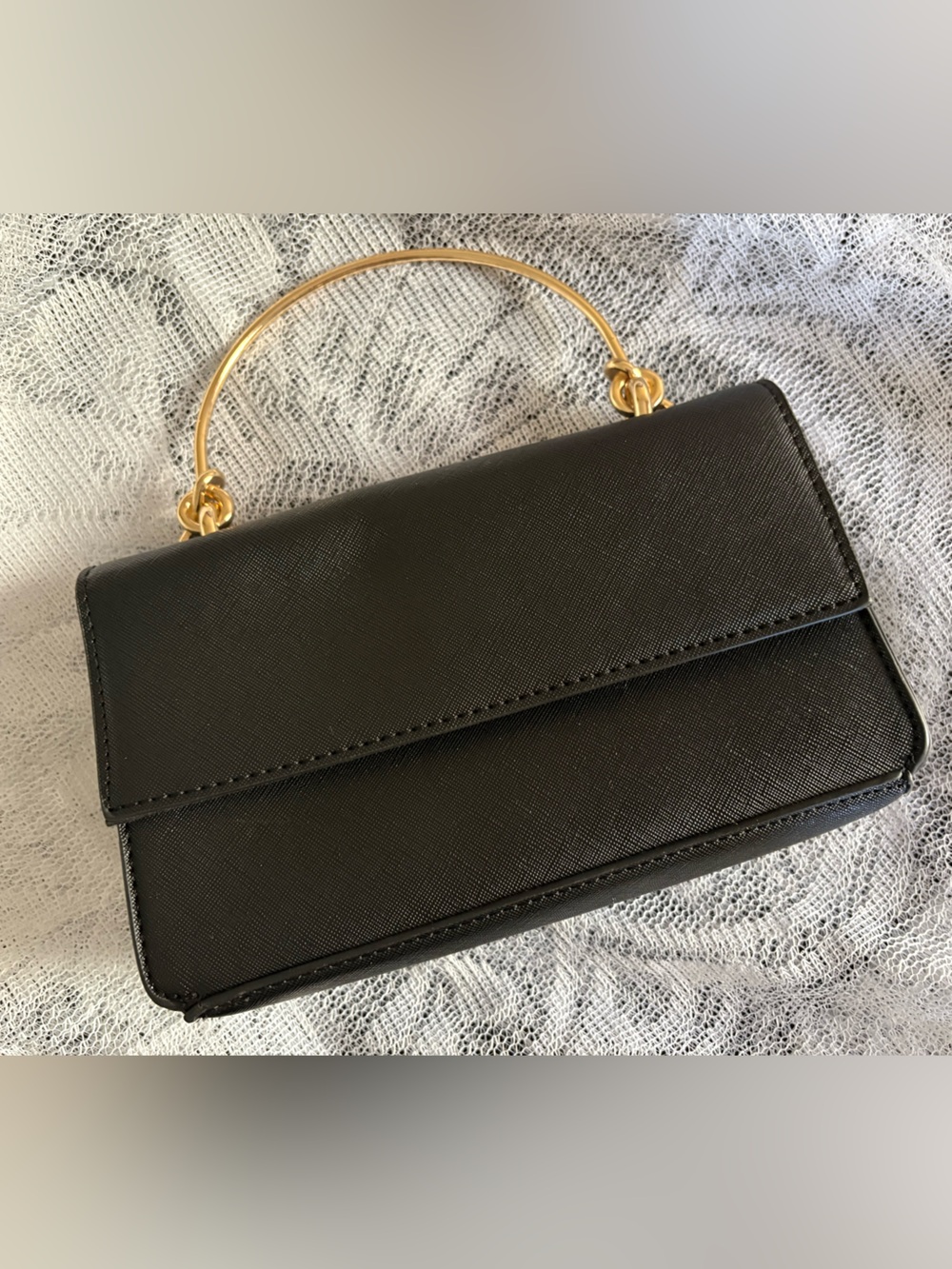 Source Unknown Black Crossbody Bag with Gold Handle